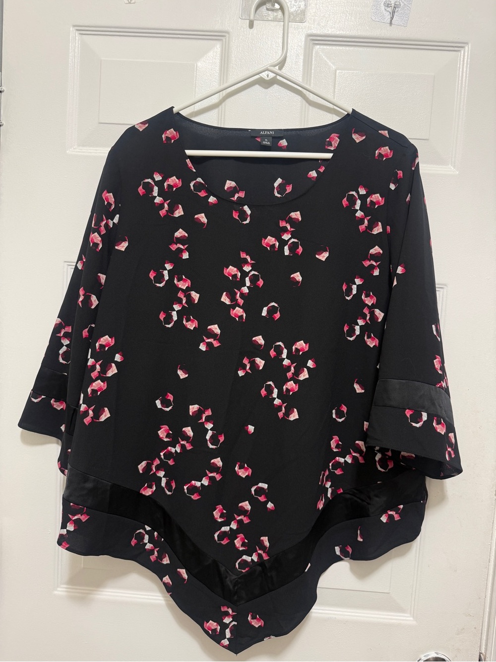 Alfani Black Floral-Print Poncho Blouse - Pink Accent